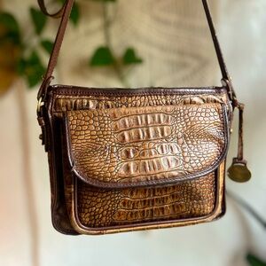 Vintage Brahmin Crocodile-Embossed Leather Crossbody Bag Handbag Purse